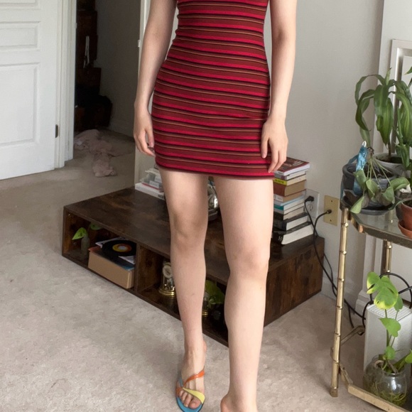 garage red pin-striped red knit mini dress - Picture 4 of 7